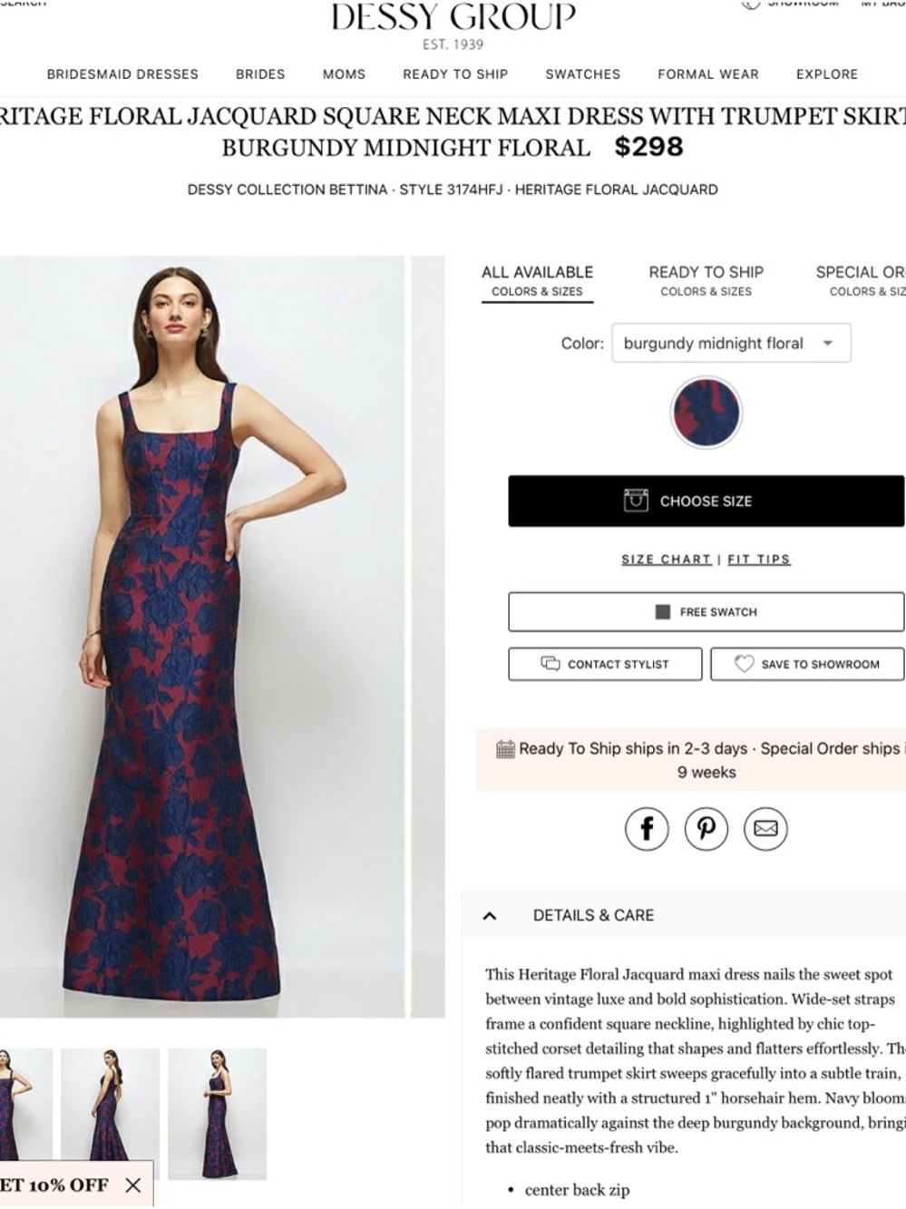 Dessy Collection Burgundy & Navy Floral Jacquard Square Neck Maxi Dress